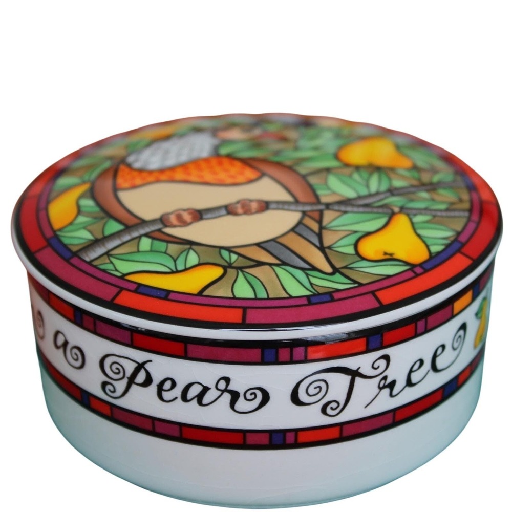 Mikasa‎ Pear Tree FX076 Trinket Box Dan Scannell Partridge Stained Glass Japan